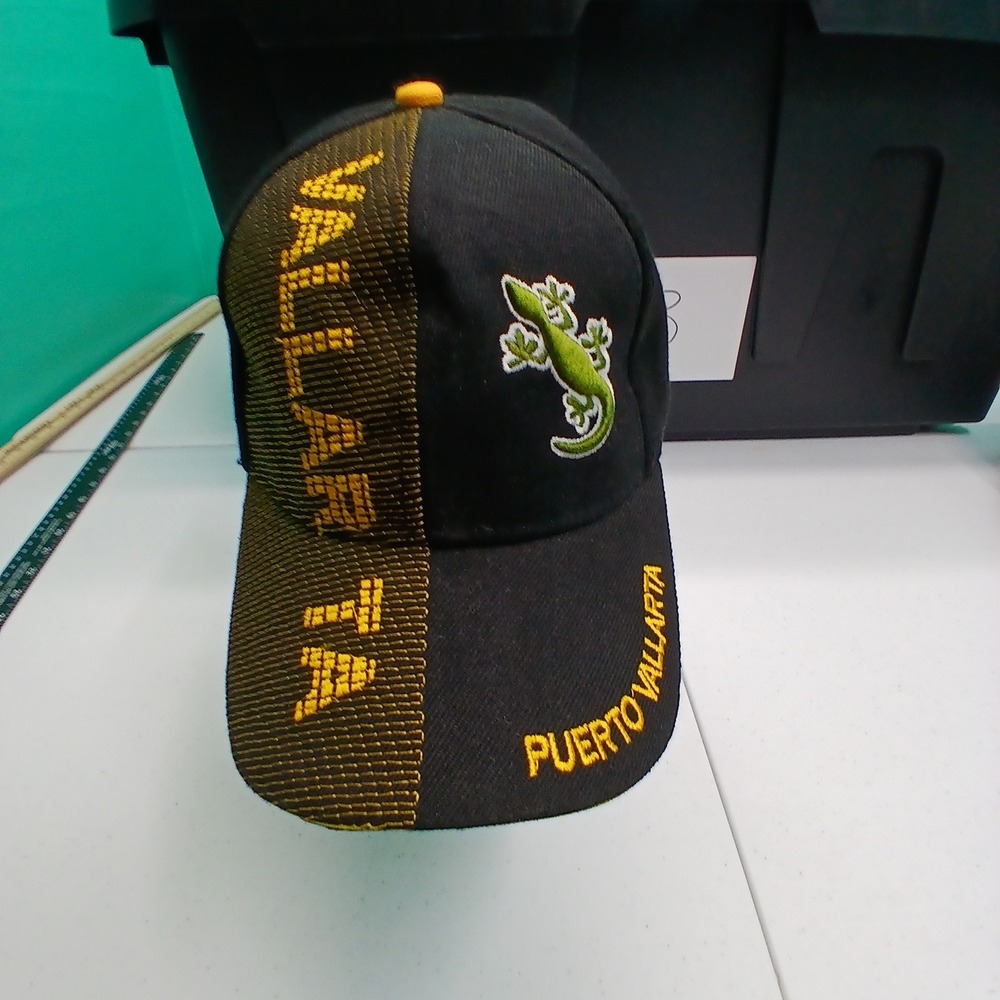 Puerto Vallarta Baseball Cap OS Black Yellow Lizard Mexico Souvenir Streetwear